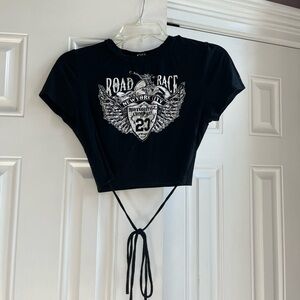 Black Graphic Crop Top